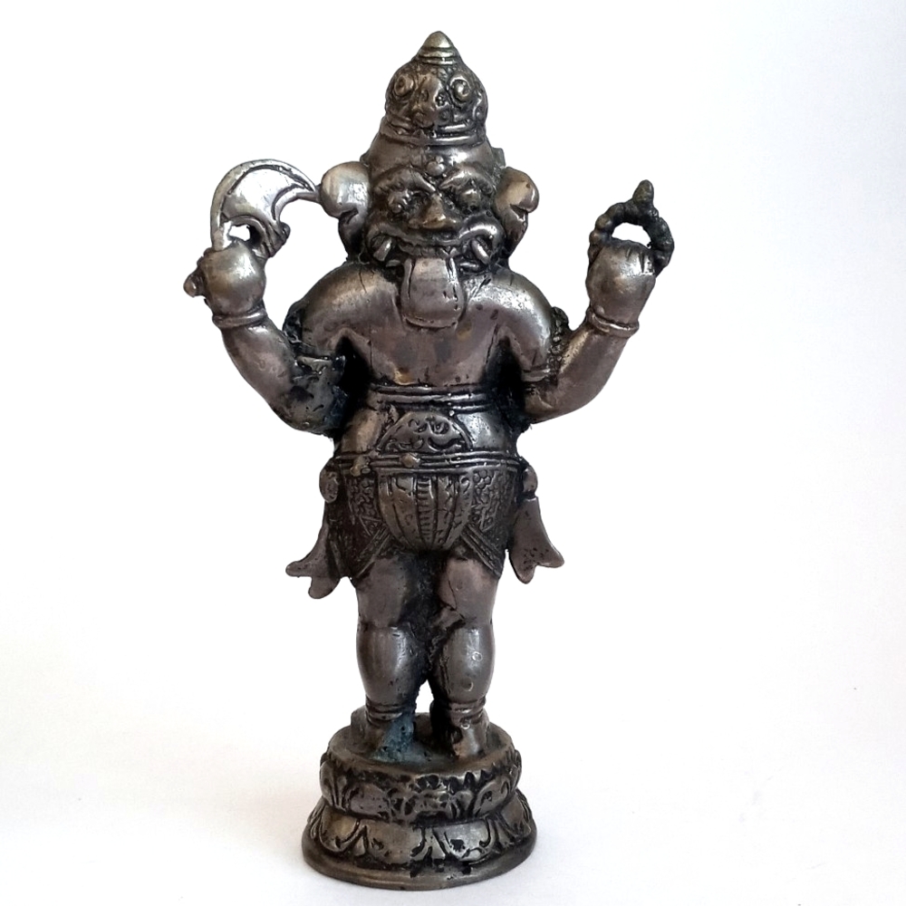 Antique Pewter Bronzed Brass Aged Silver Ganesh Statue 9" Tall - Picture 2 of 11